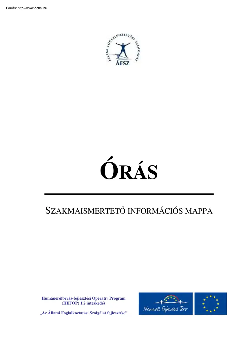 Órás, szakmaismertető információs mappa