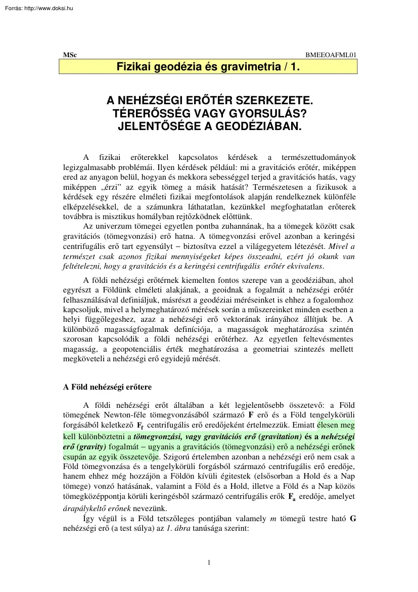 A nehézségi erőtér szerkezete