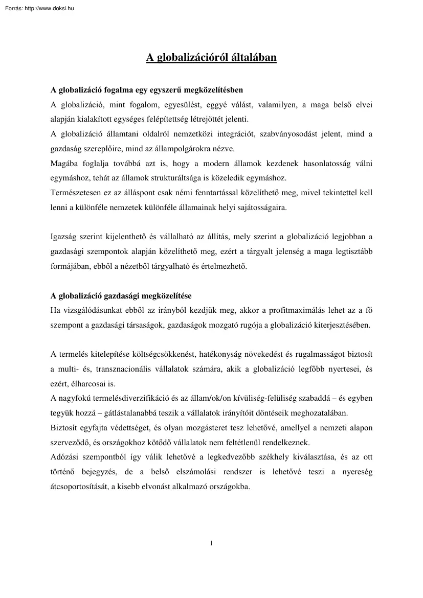 A globalizációról általában