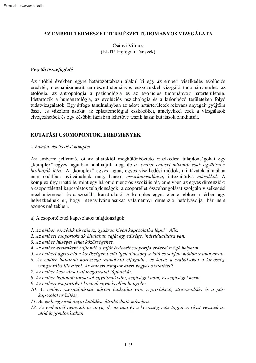 Csányi Vilmos - Az emberi természet természettudományos vizsgálata