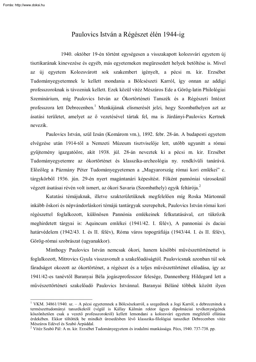 Mudrak József - Paulovics István a régészet élén 1944-ig