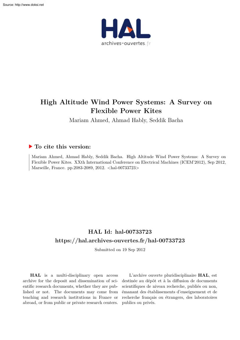 Ahmed-Hably-Bacha - High Altitude Wind Power Systems, A Survey on Flexible Power Kites