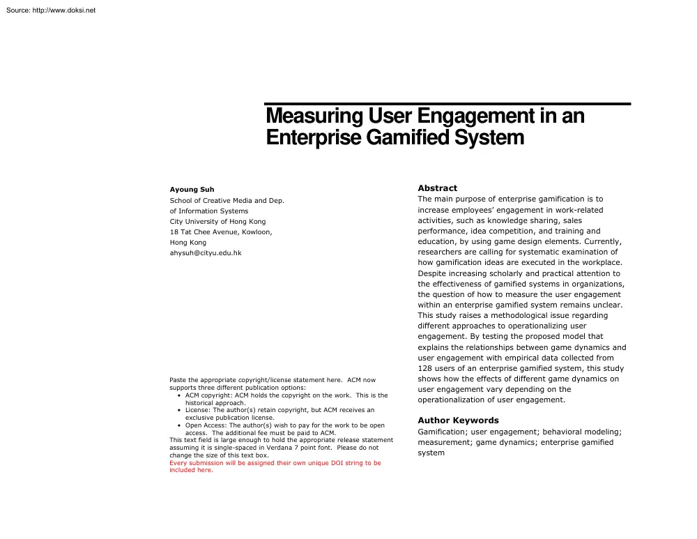 Ayoung Suh - Measuring User Engagement in an Enterprise Gamified System