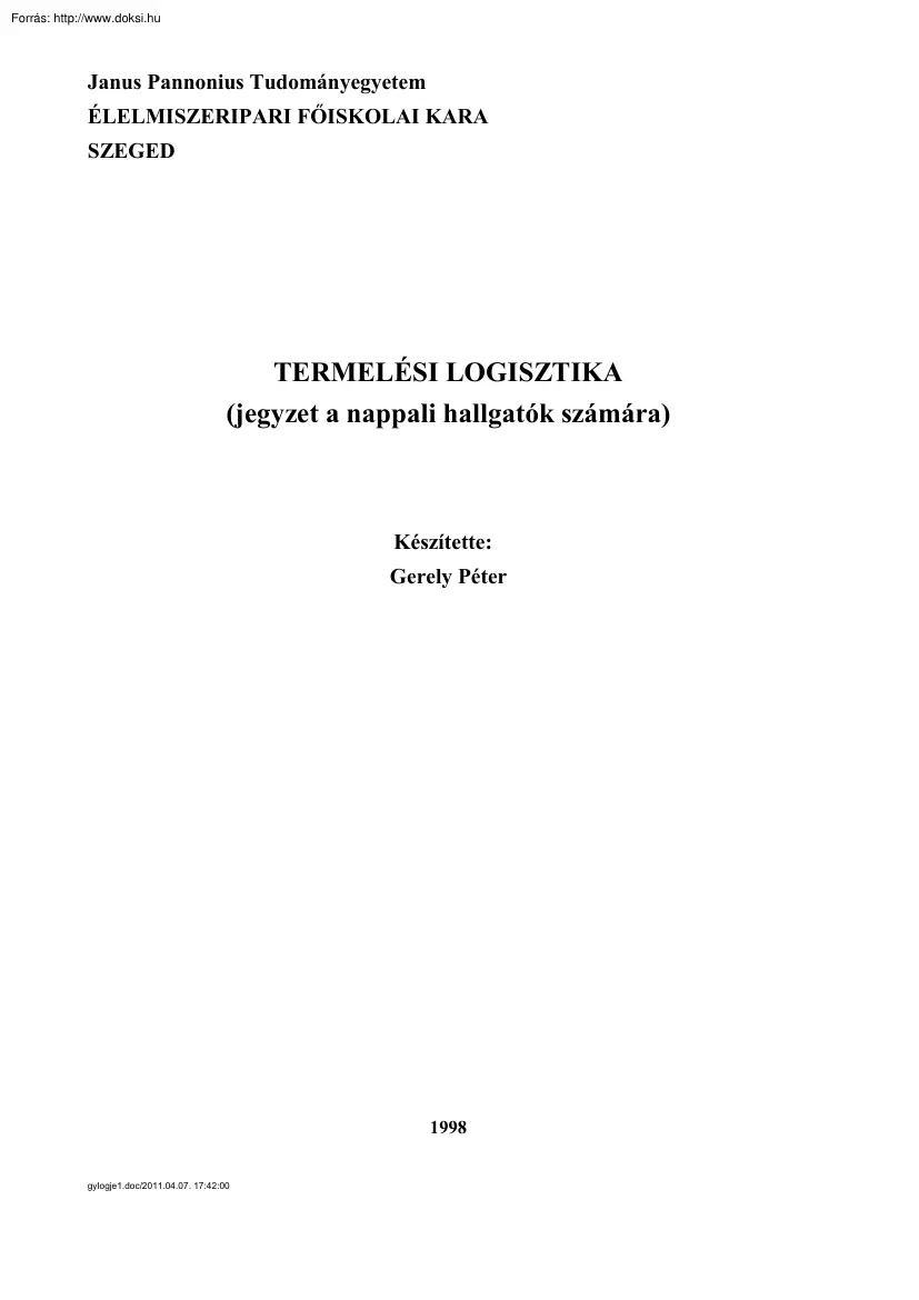 Gerely Péter - Termelési logisztika
