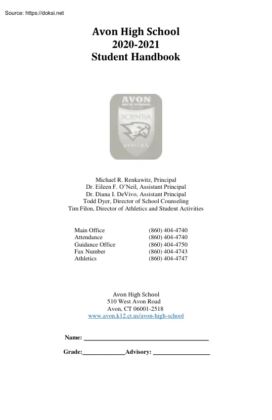 Avon High School, Student Handbook