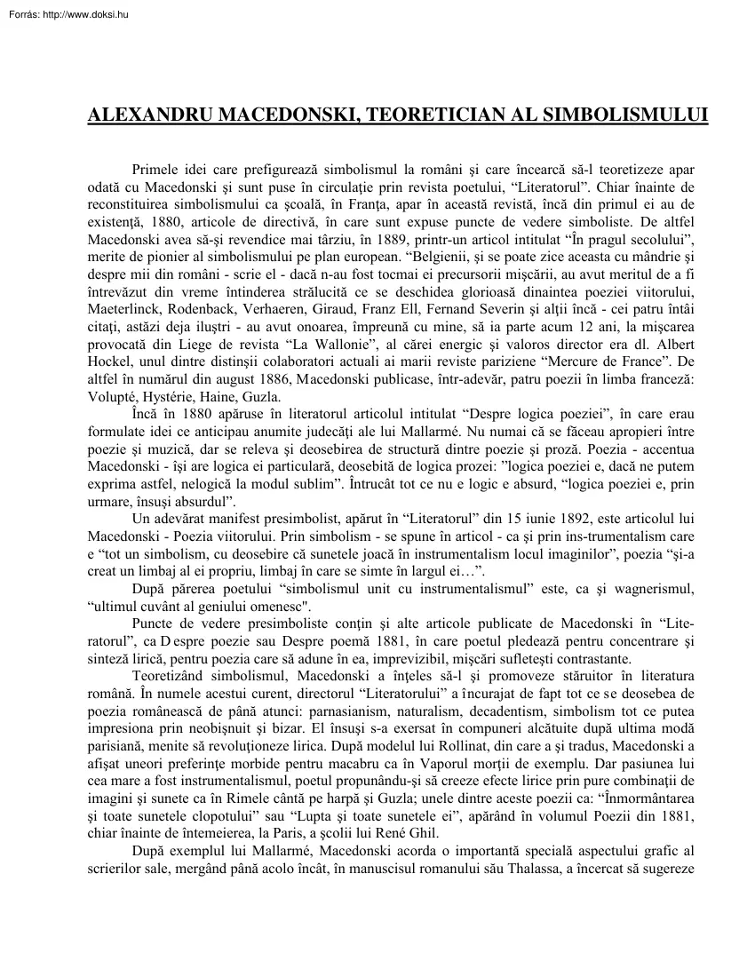 Alexandru Macedonski, teoretican al simbolismuli