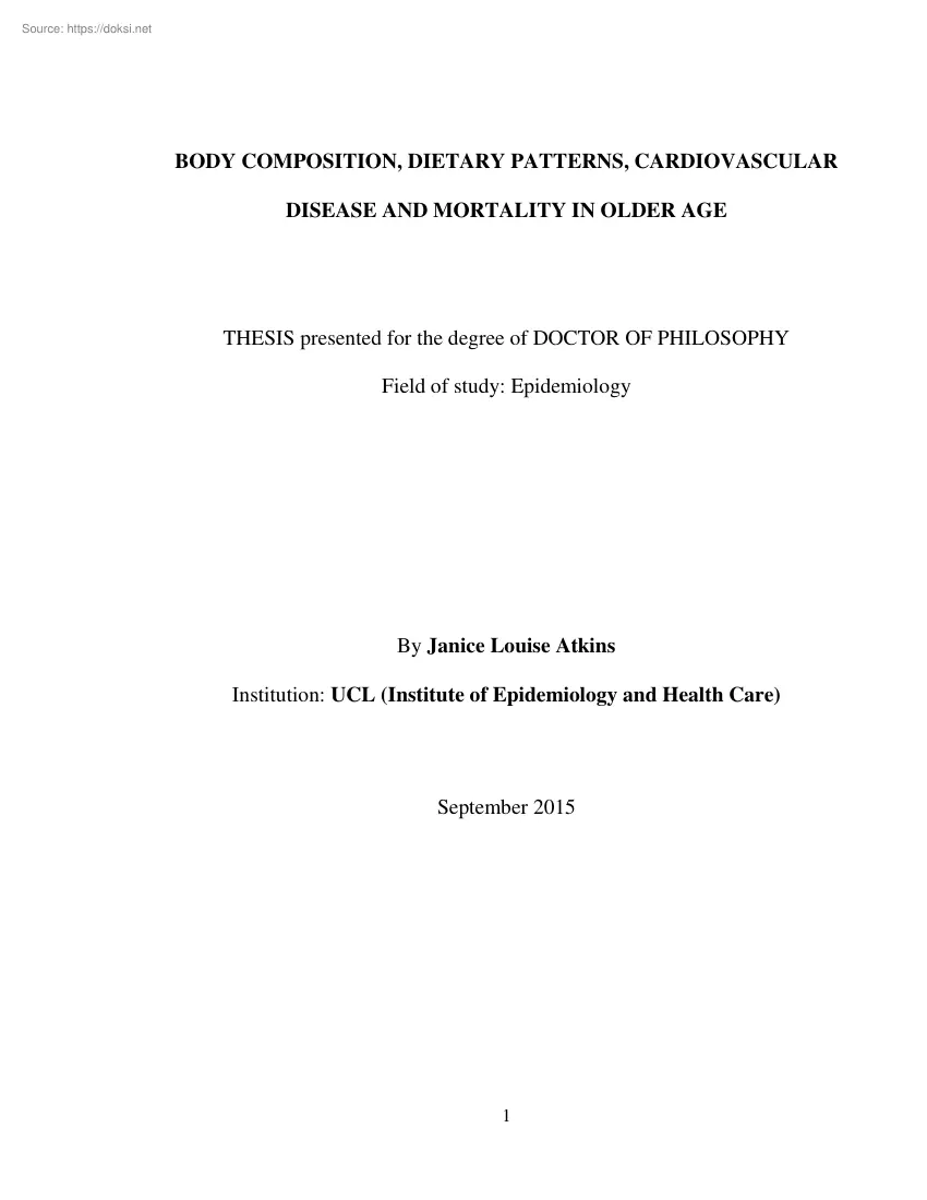 Janice Louise Atkins - Body composition, dietary patterns, cardiovascular disease and mortality in