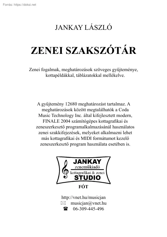 Jankay László - Zenei szakszótár