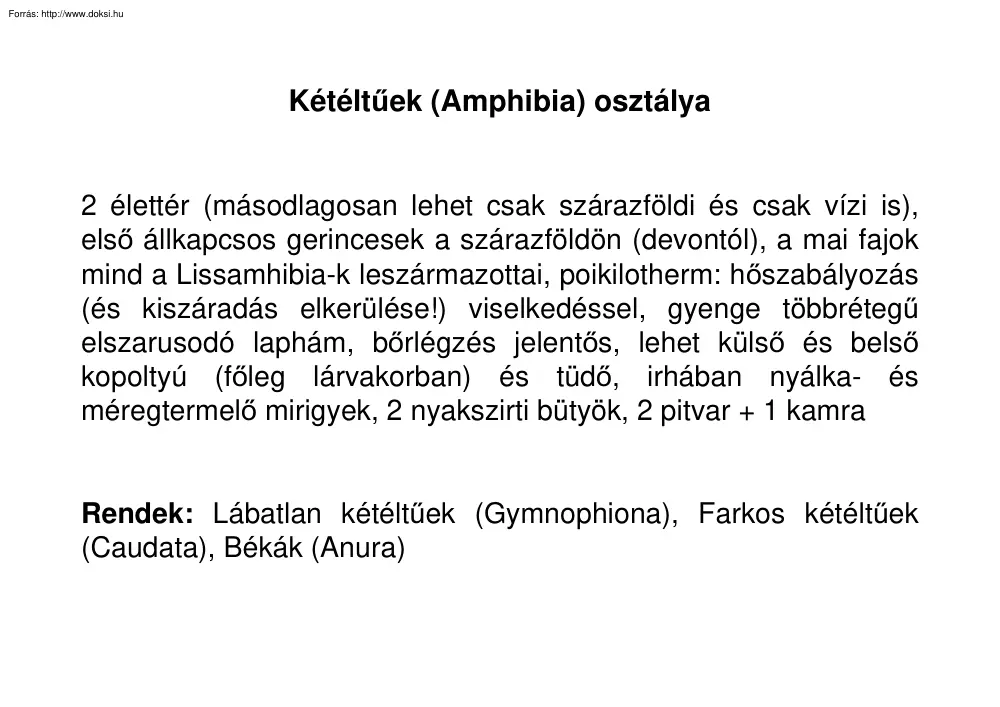 A kétéltűek (Amphibia) osztálya