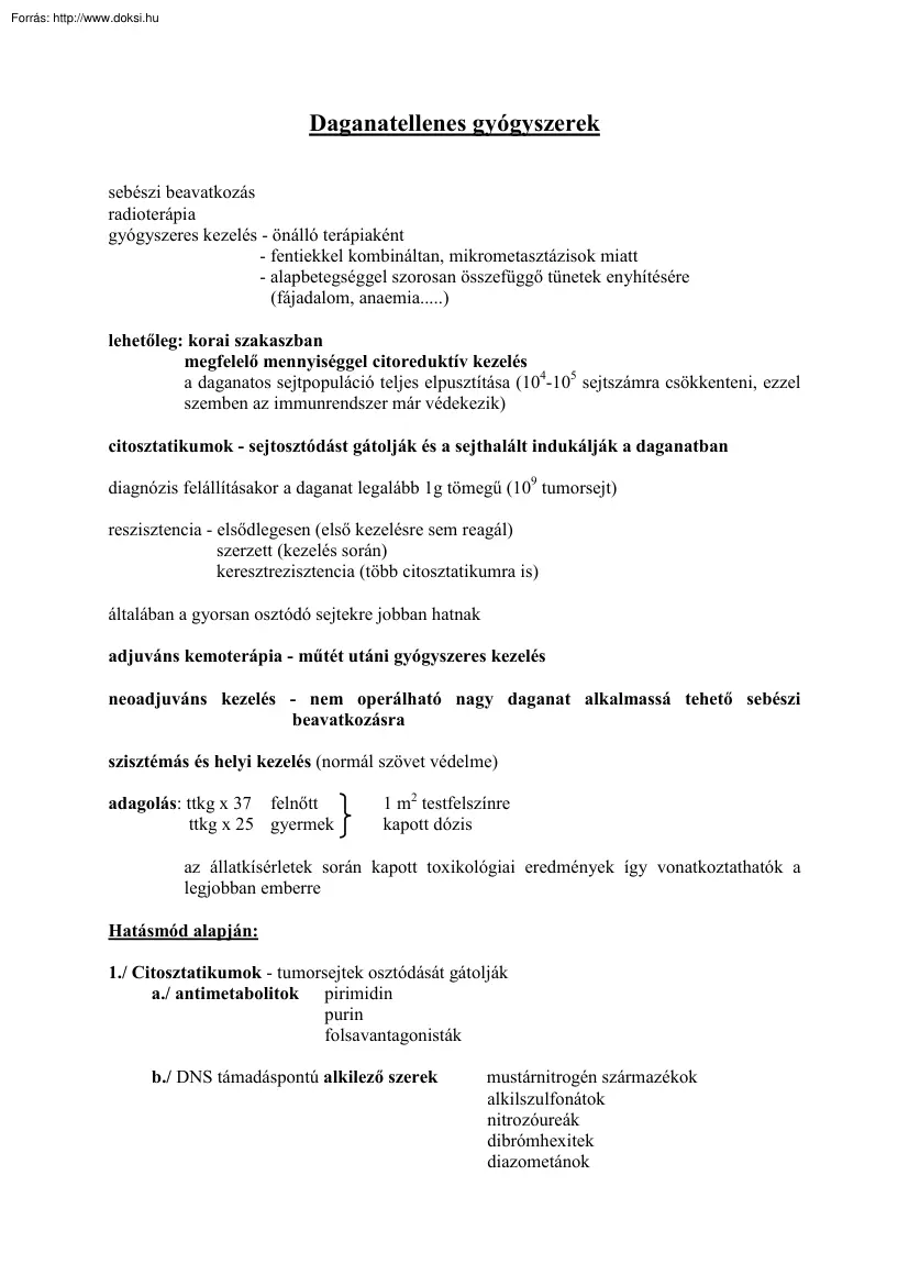 Daganatellenes gyógyszerek