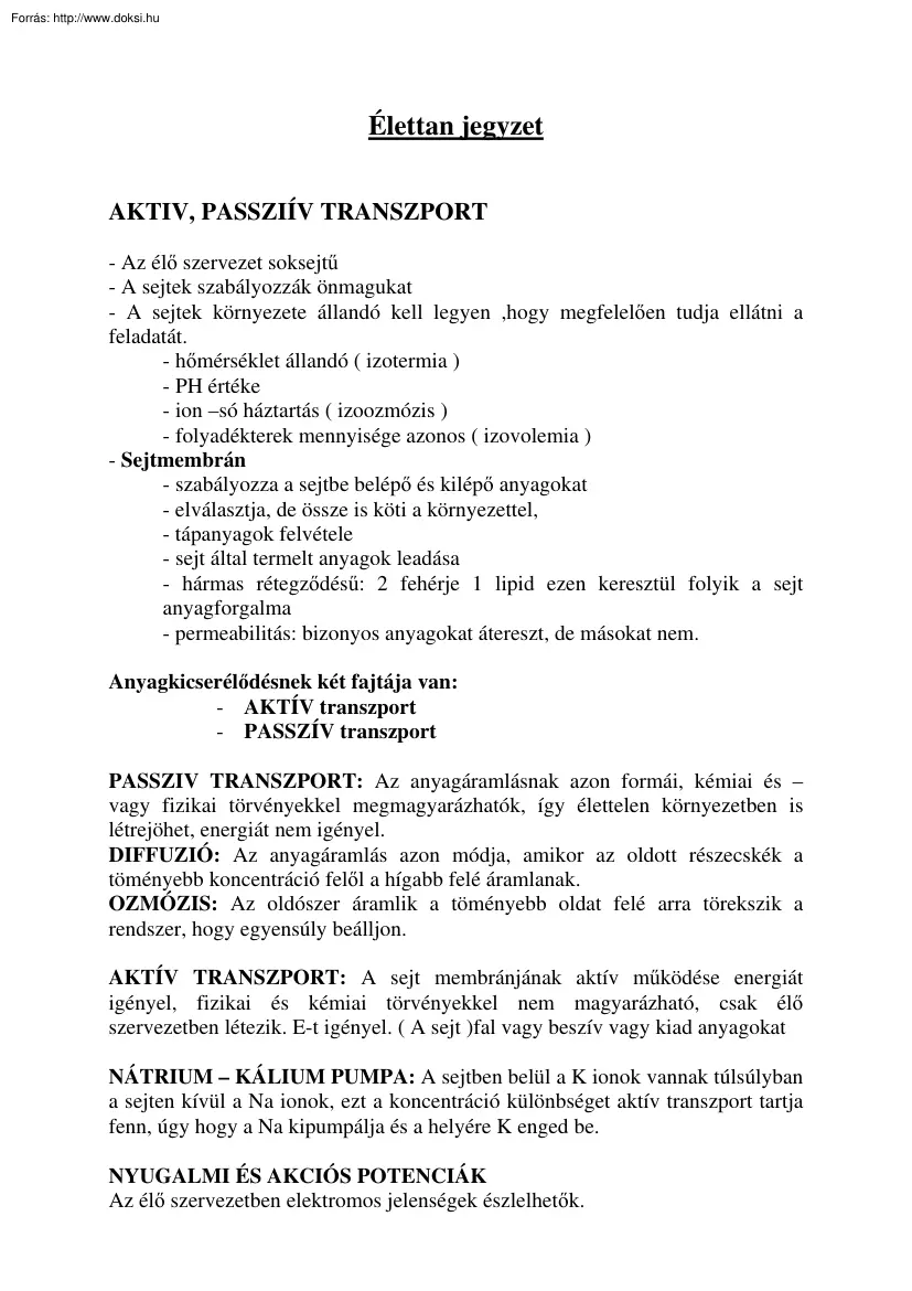 Élettan jegyzet