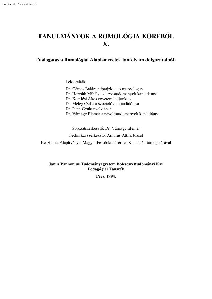 Tanulmányok a romológia témaköréből