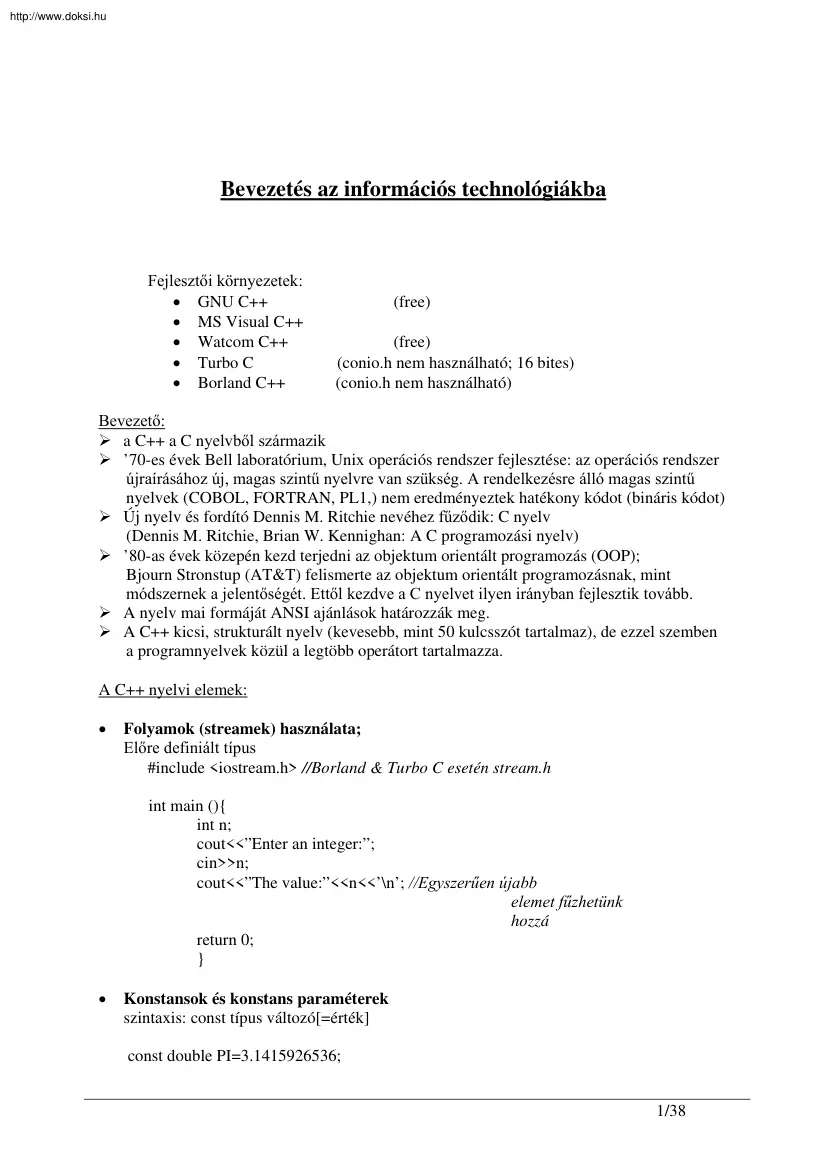 Bevezetés az információs technológiákba
