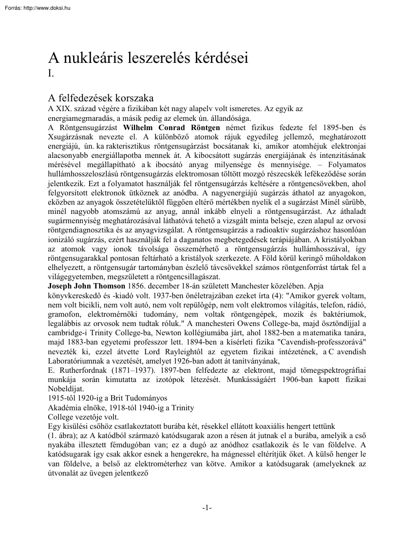 A nukleáris leszerelés kérdései