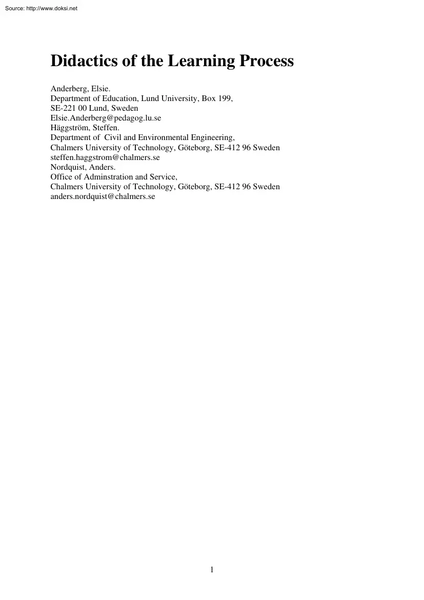 Didactics of the Learning Process