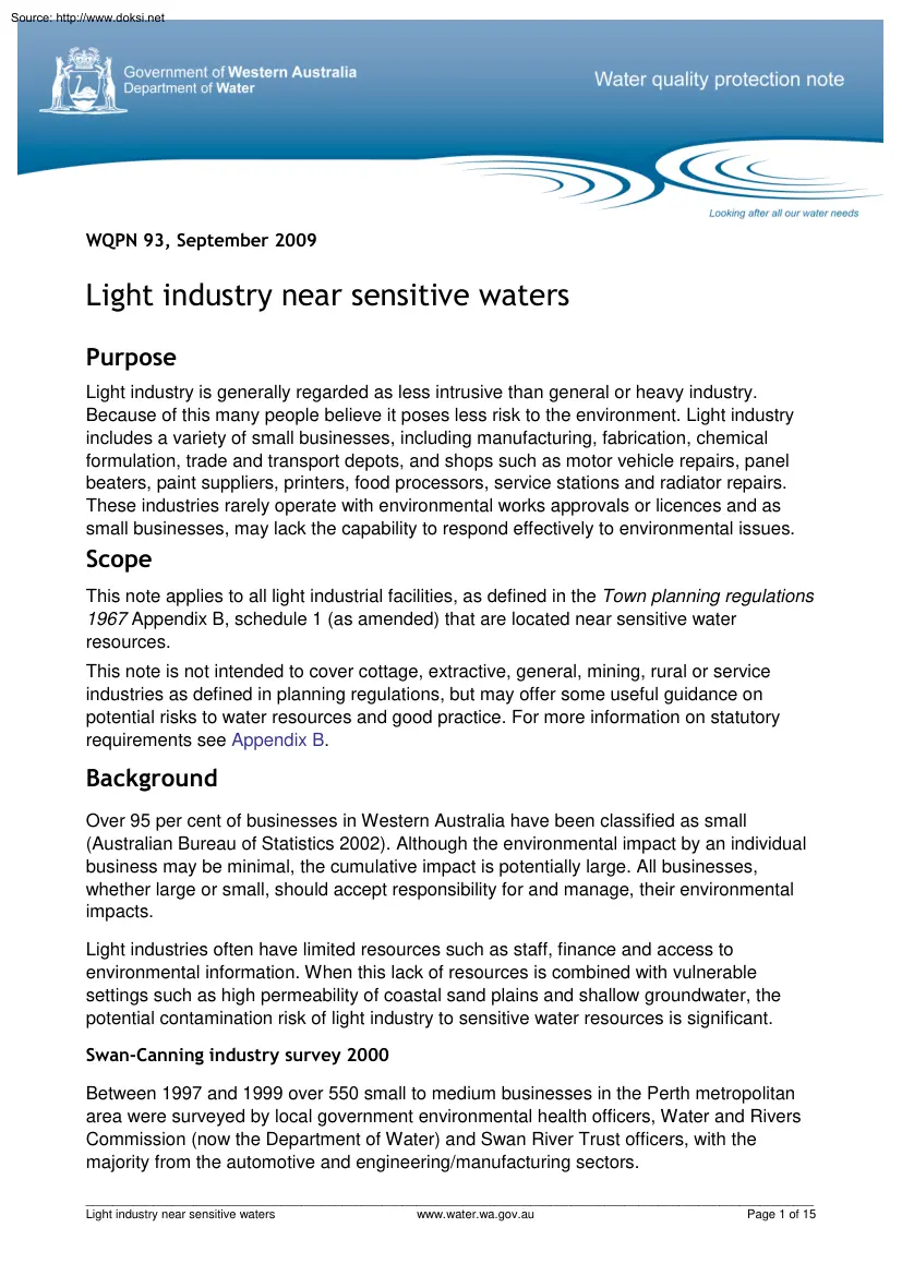 Light industry Near Sensitive Waters
