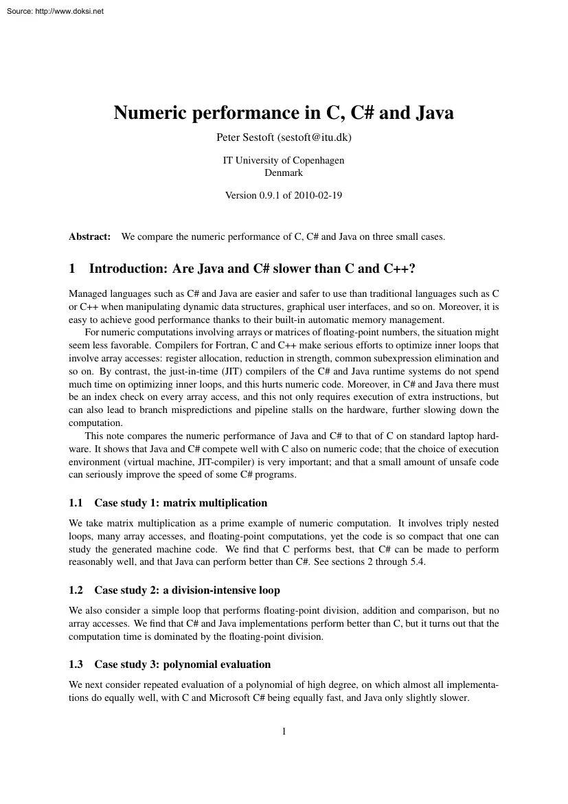 Peter Sestoft - Numeric Performance in C and Java