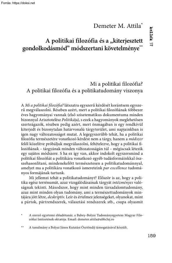 Demeter M. Attila - A politikai filozófia és a kiterjesztett gondolkodásmód módszertani