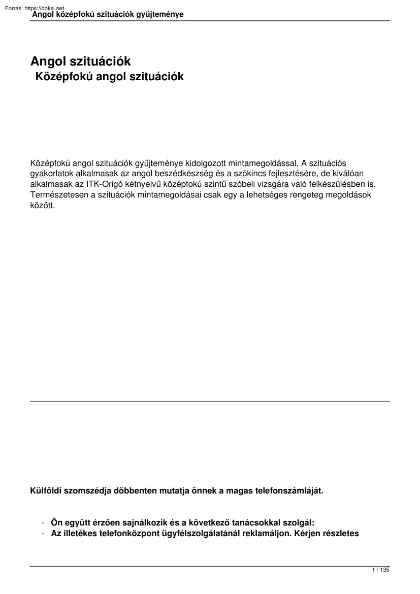Angol középfokú szituációk gyüjteménye