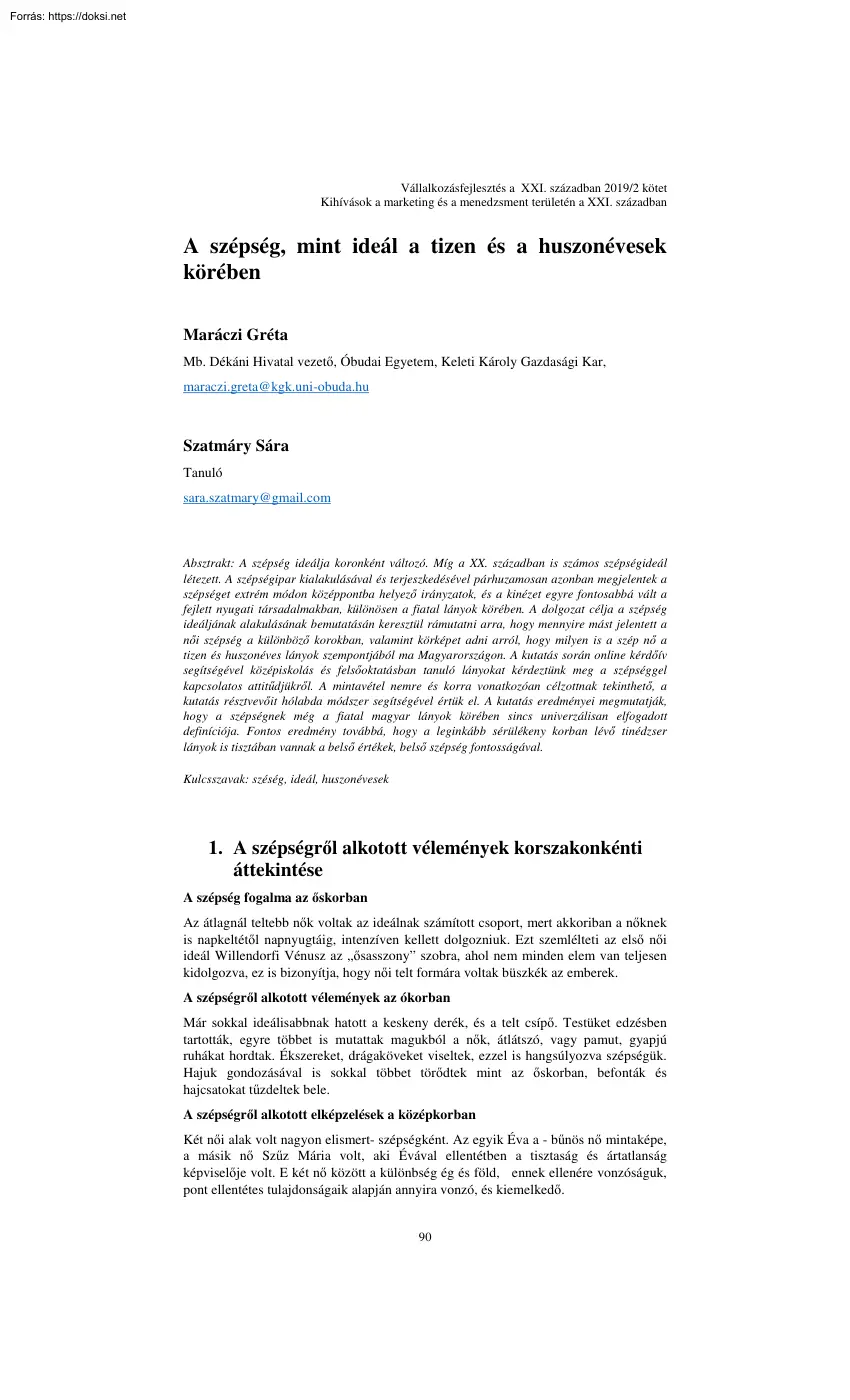 Maráczi-Szatmáry - A szépség, mint ideál a tizen és a huszonévesek körében