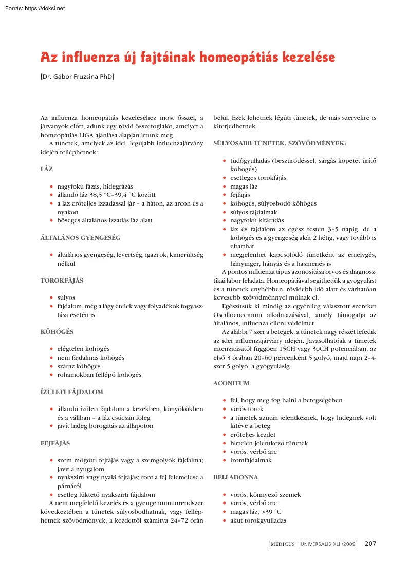 Dr. Gábor Fruzsina - Az influenza új fajtáinak homeopátiás kezelése