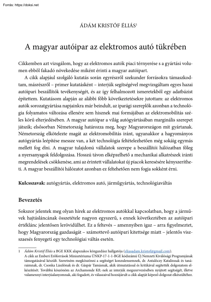 Ádám Kristóf Éliás - A magyar autóipar az elektromos autó tükrében