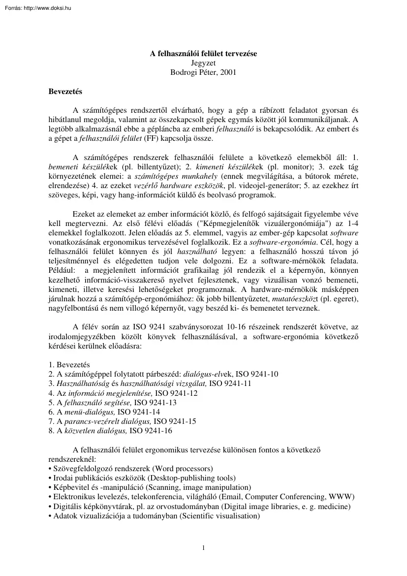 Bodrogi Péter - A felhasználói felület tervezése