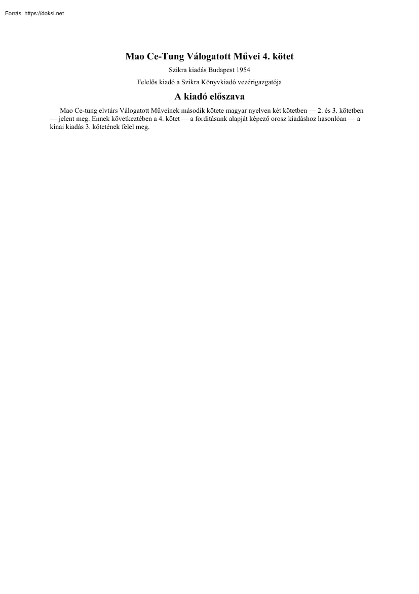 Mao Ce-Tung Válogatott Művei, 4. kötet