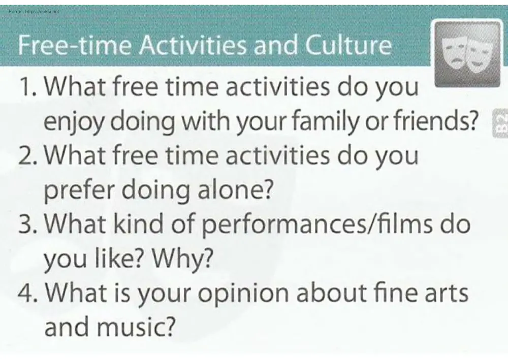Free-time activities and culture, szókártyák