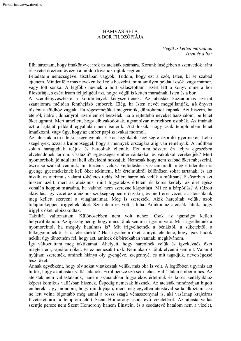 Hamvas Béla - A bor filozófiája