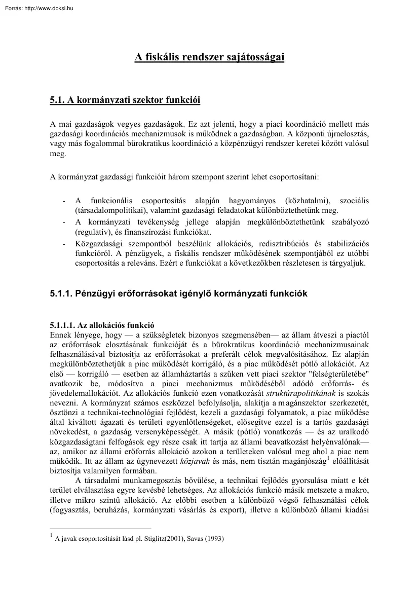 A fiskális rendszer sajátosságai
