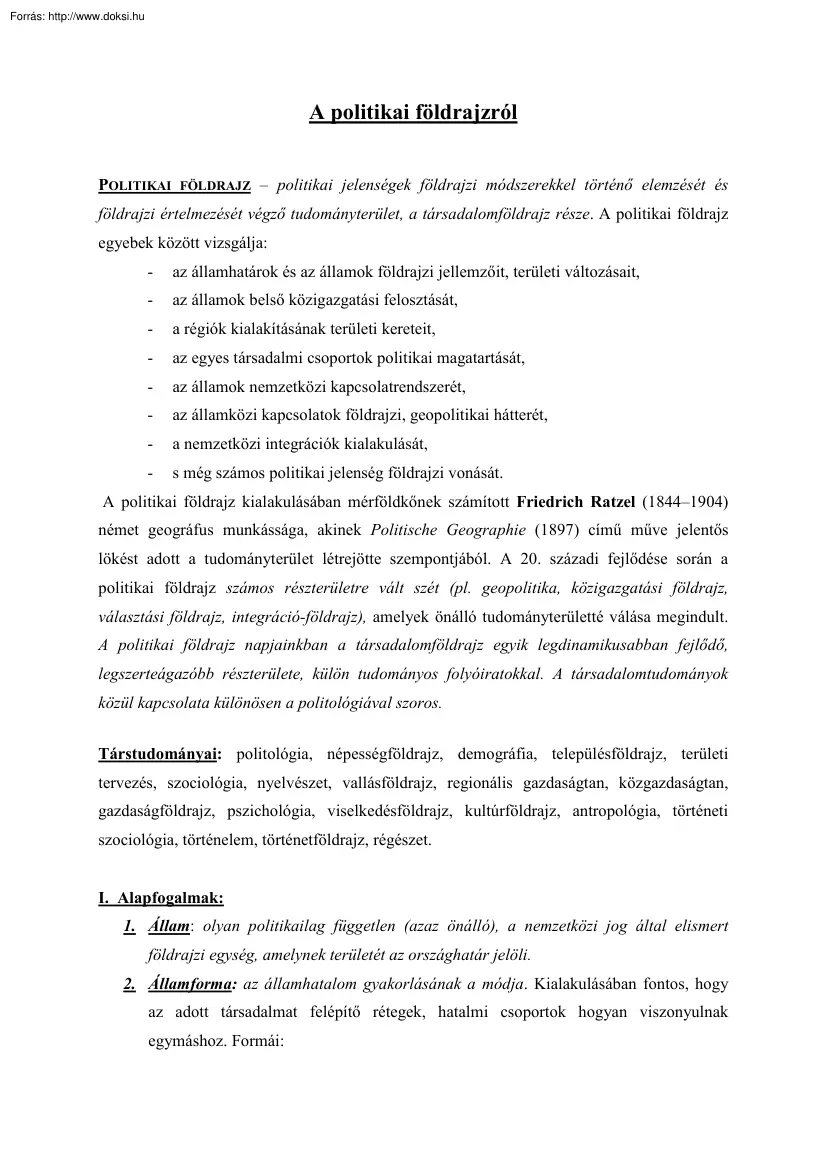 A politikai földrajzról