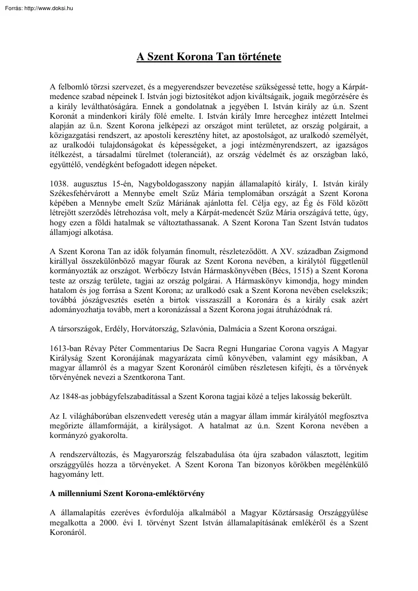 A Szent Korona Tan története
