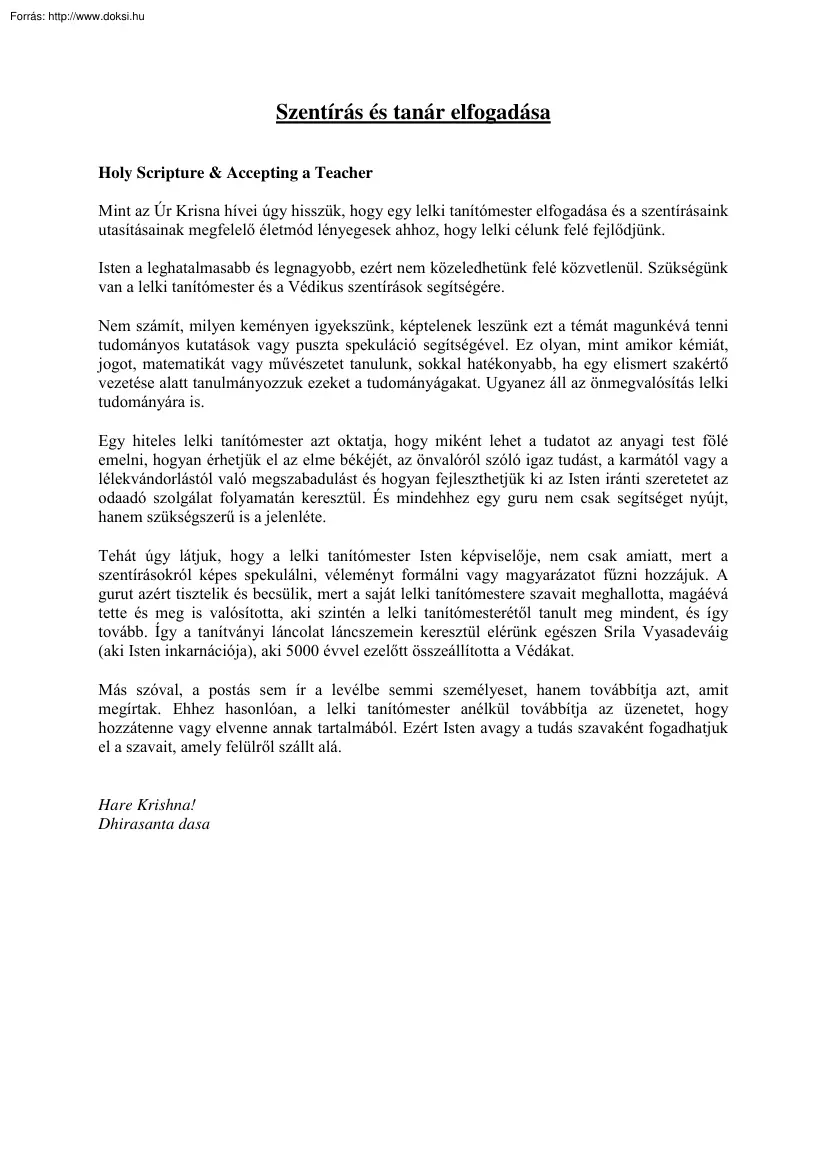 Szentírás és a tanár elfogadása