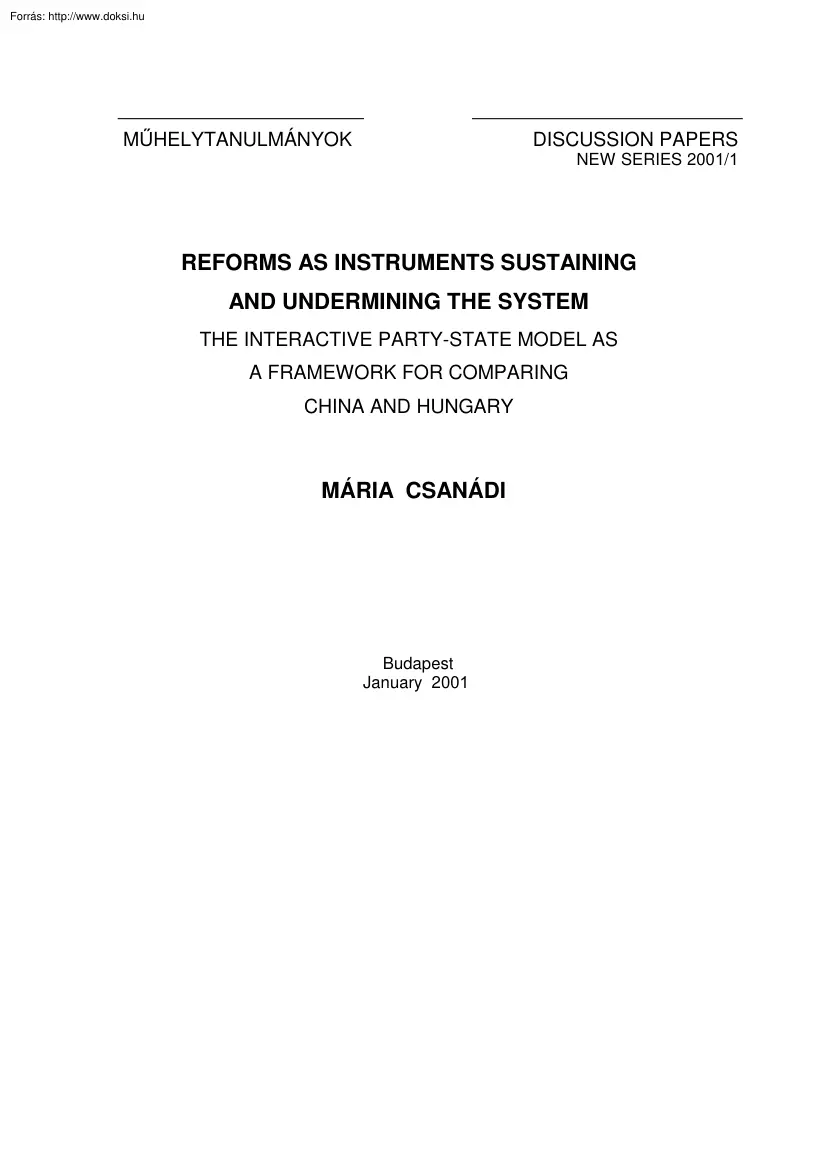 Csanádi Mária - A model explaining social and political change of party-states