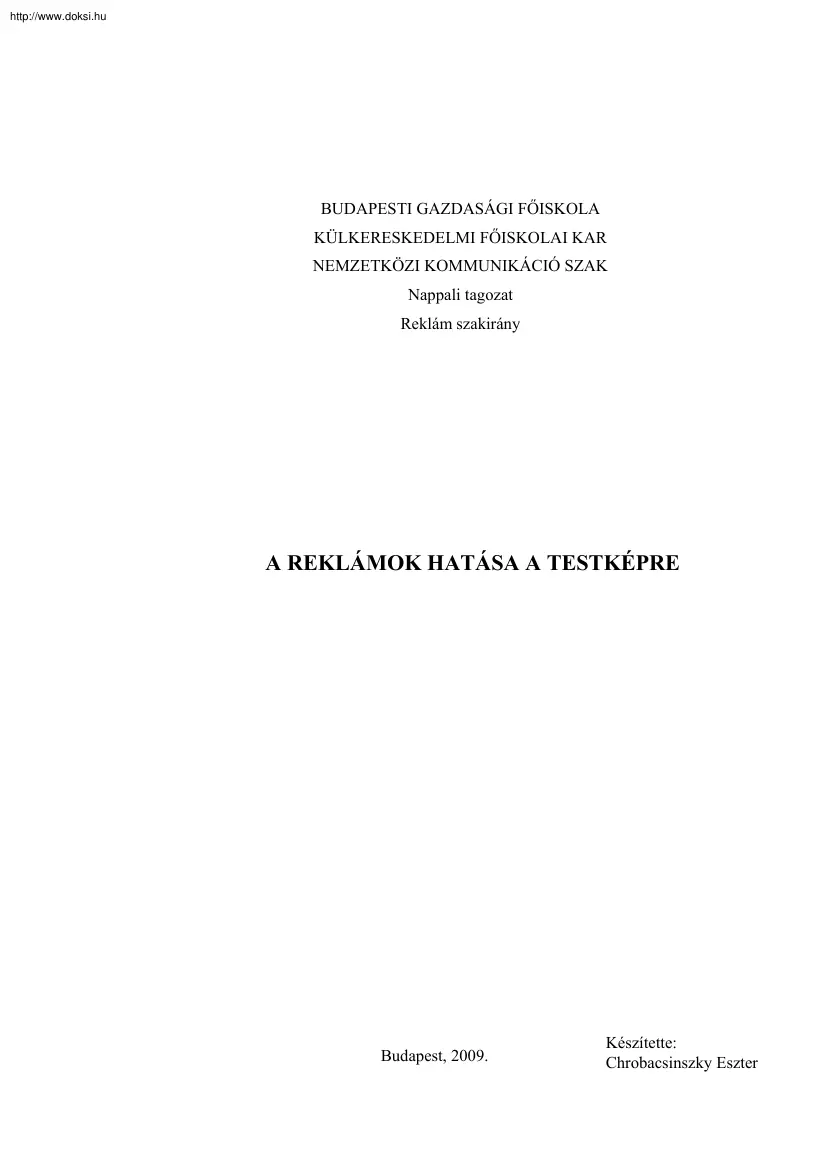 Chrobacsinszky Eszter - A reklámok hatása a testképre