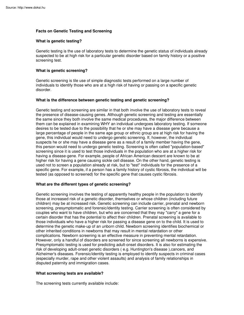 David Devore - Facts on genetic testing and screening