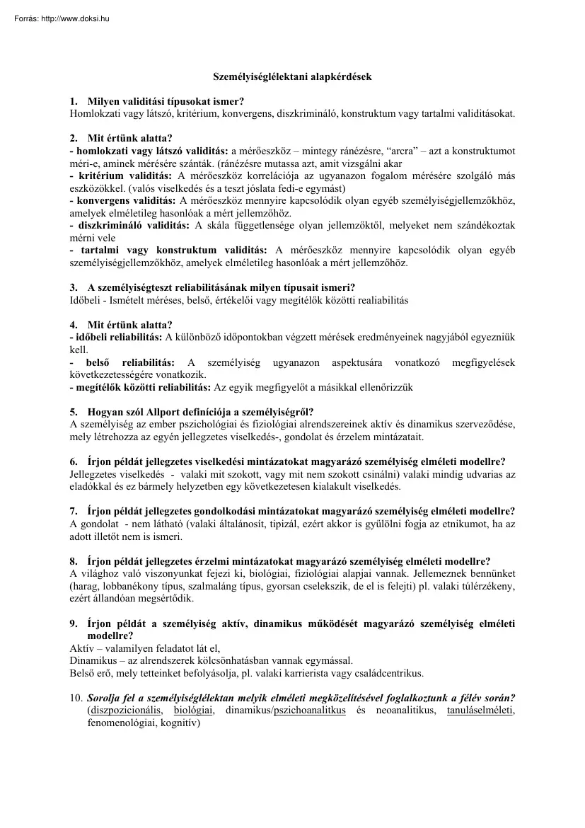 Személyiséglélektani alapkérdések