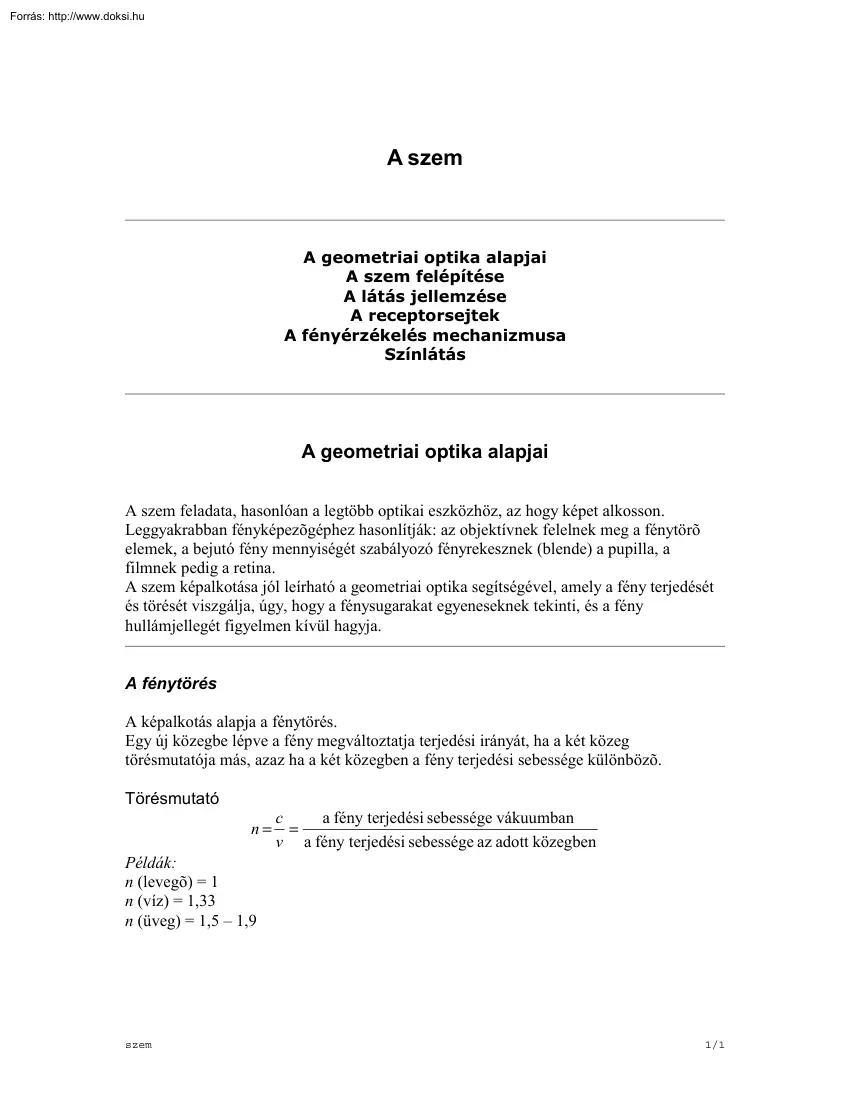 A szem felépítése
