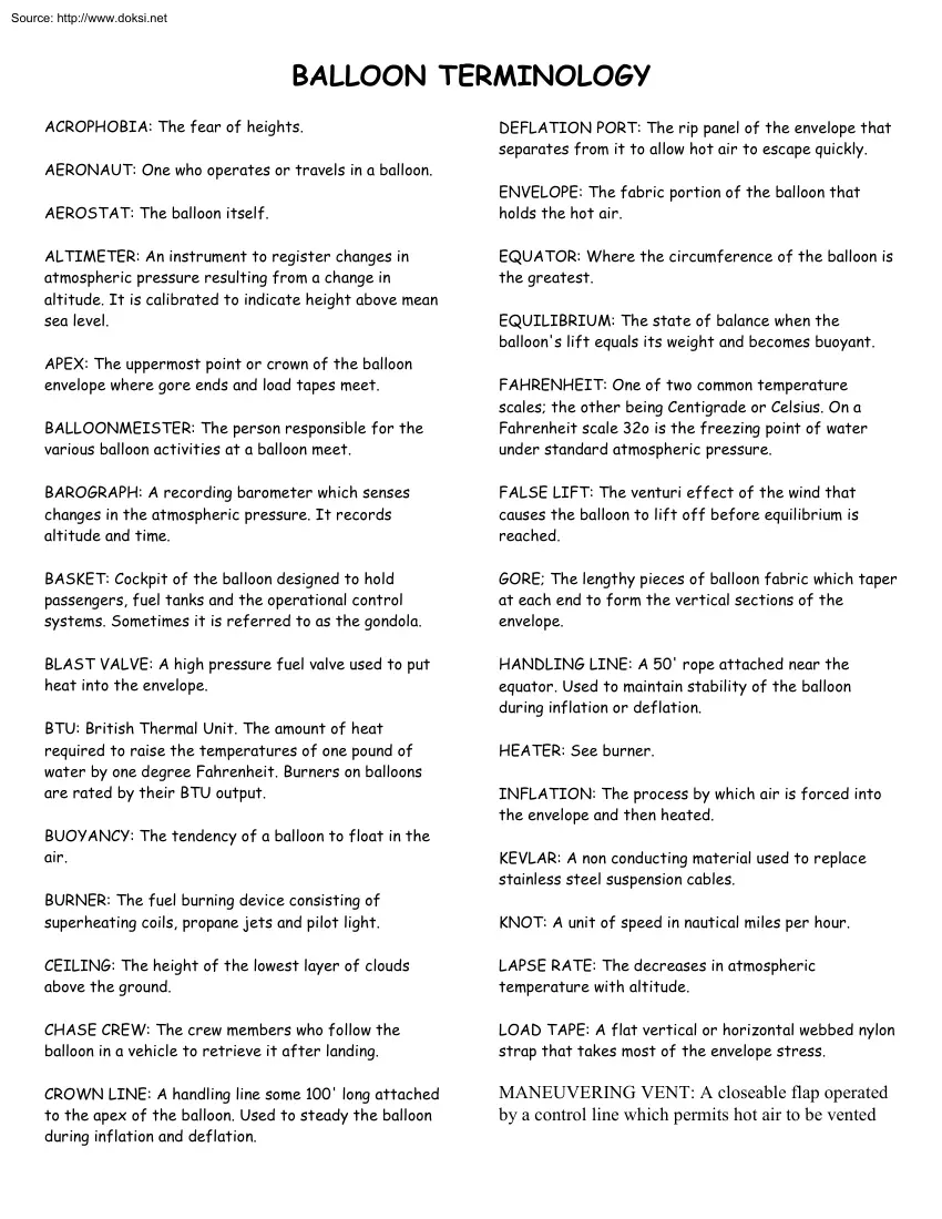 Balloon Terminology