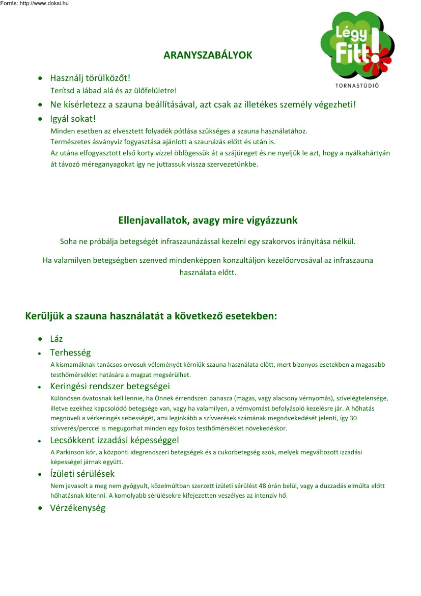 Infraszauna aranyszabályok