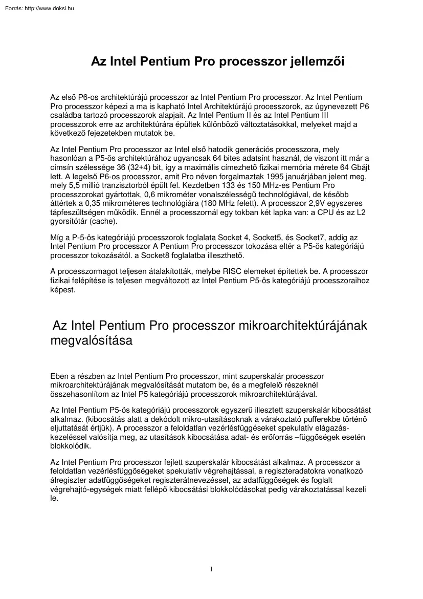 Sólyom Mária - Az Intel Pentium Pro processzor