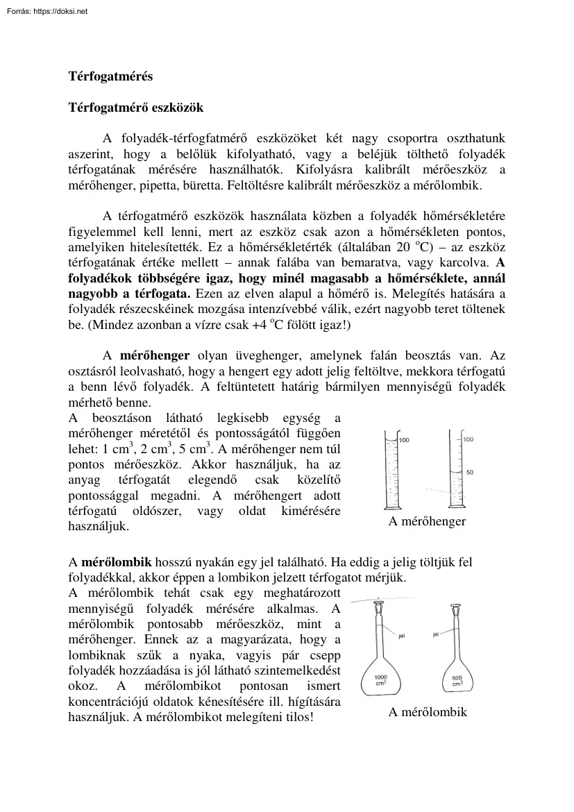 Térfogatmérés -Térfogatmérő eszközök