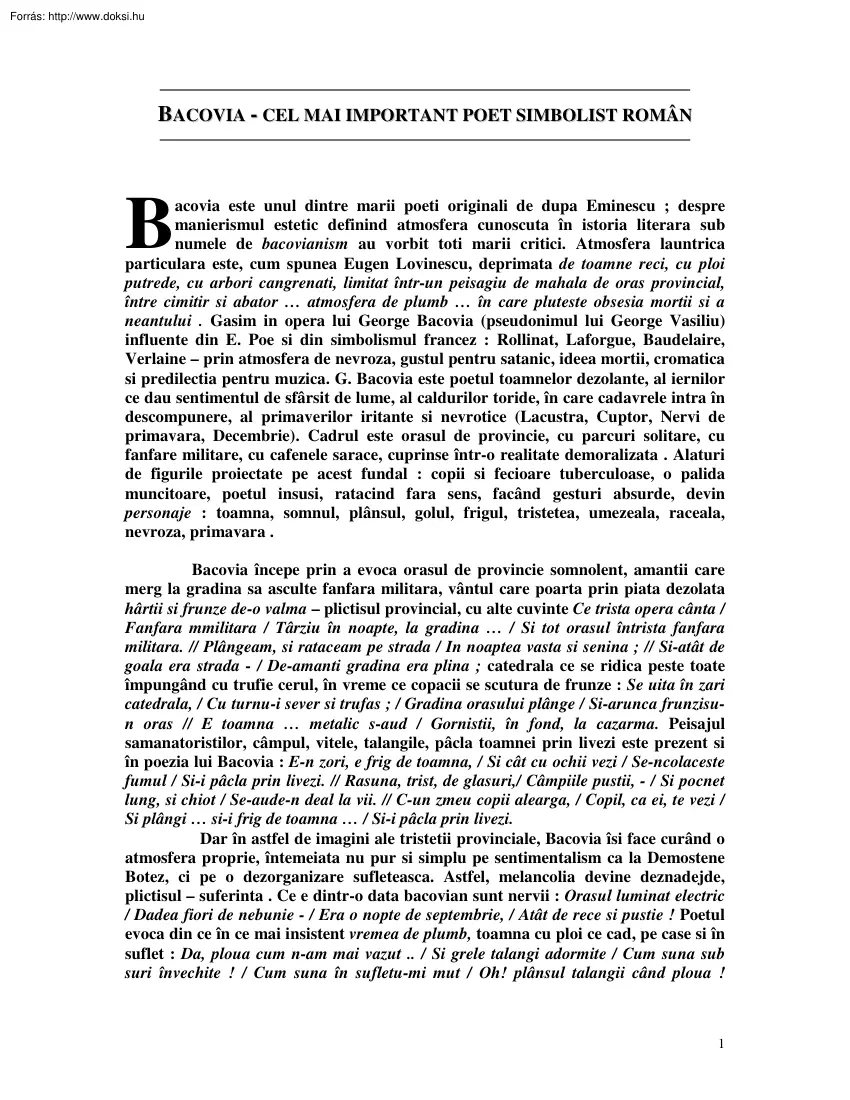 Bacovia - Cal mai important poet simbolist român