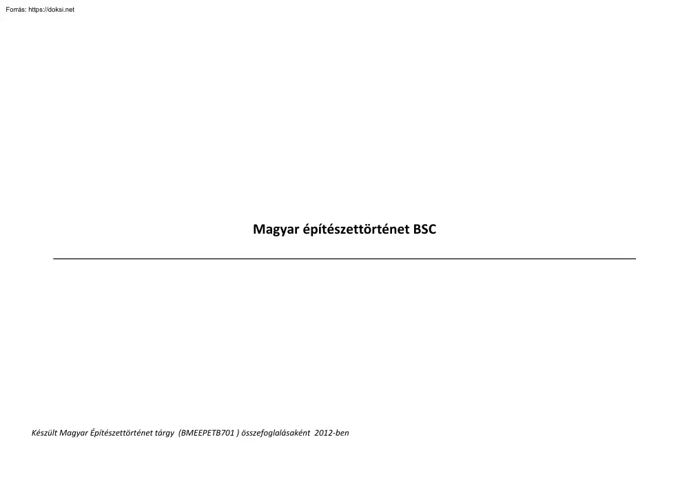 Magyar építészettörténet BSC