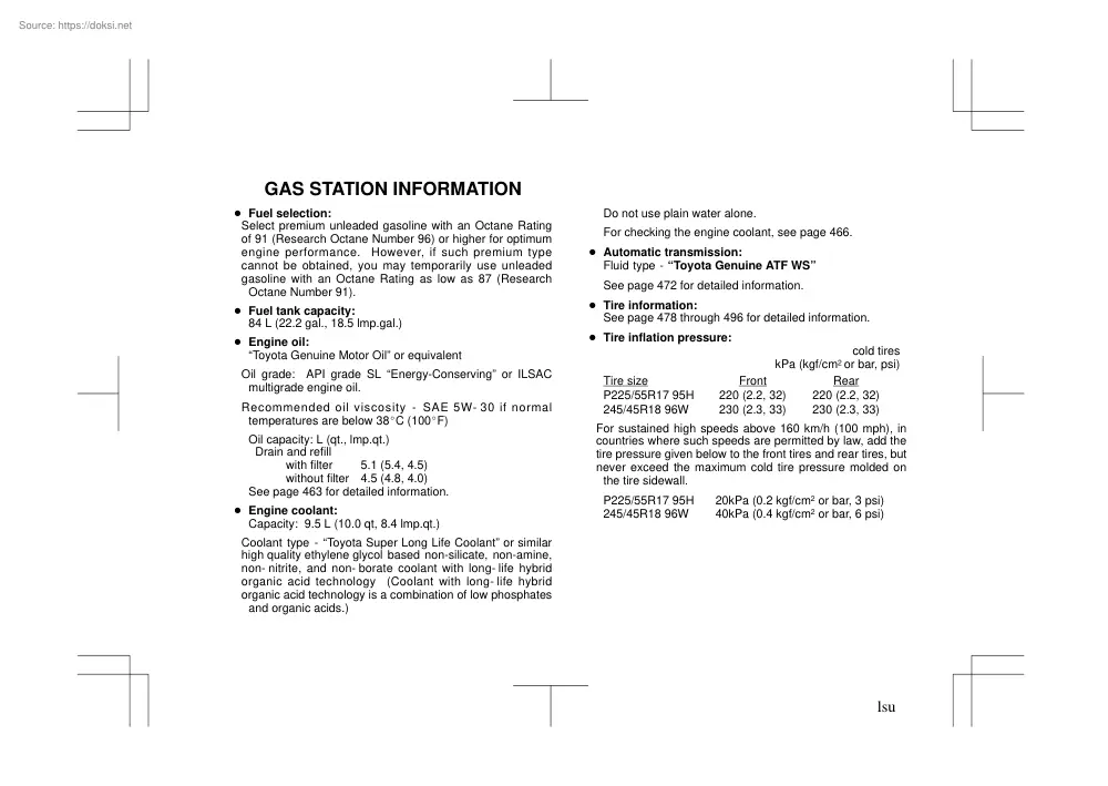 Lexus LS430 2004, owners manual