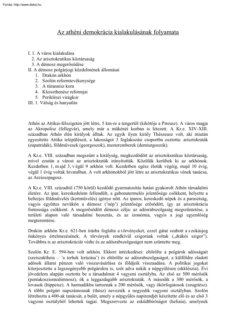Az athéni demokrácia kialakulásának folyamata