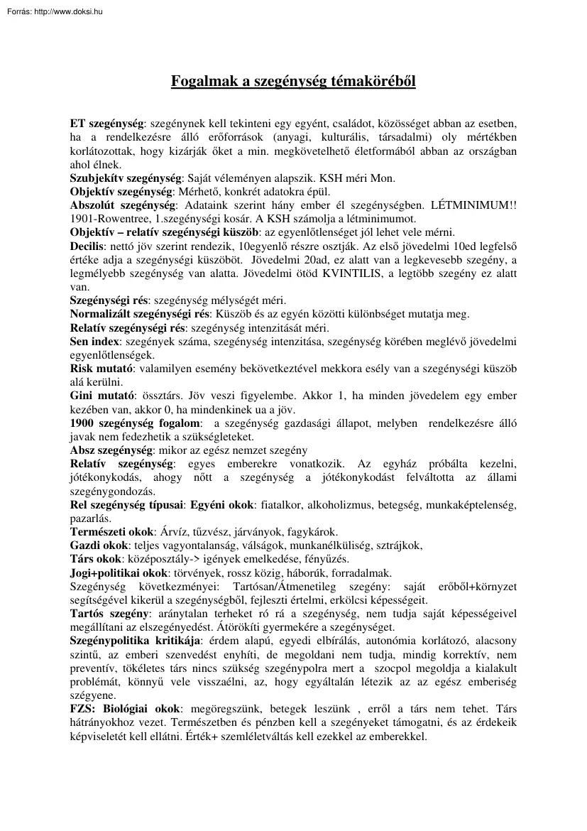 Fogalmak a szegénység témaköréből