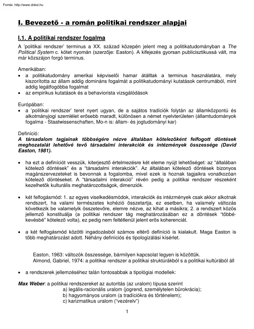 A román politikai rendszer alapjai