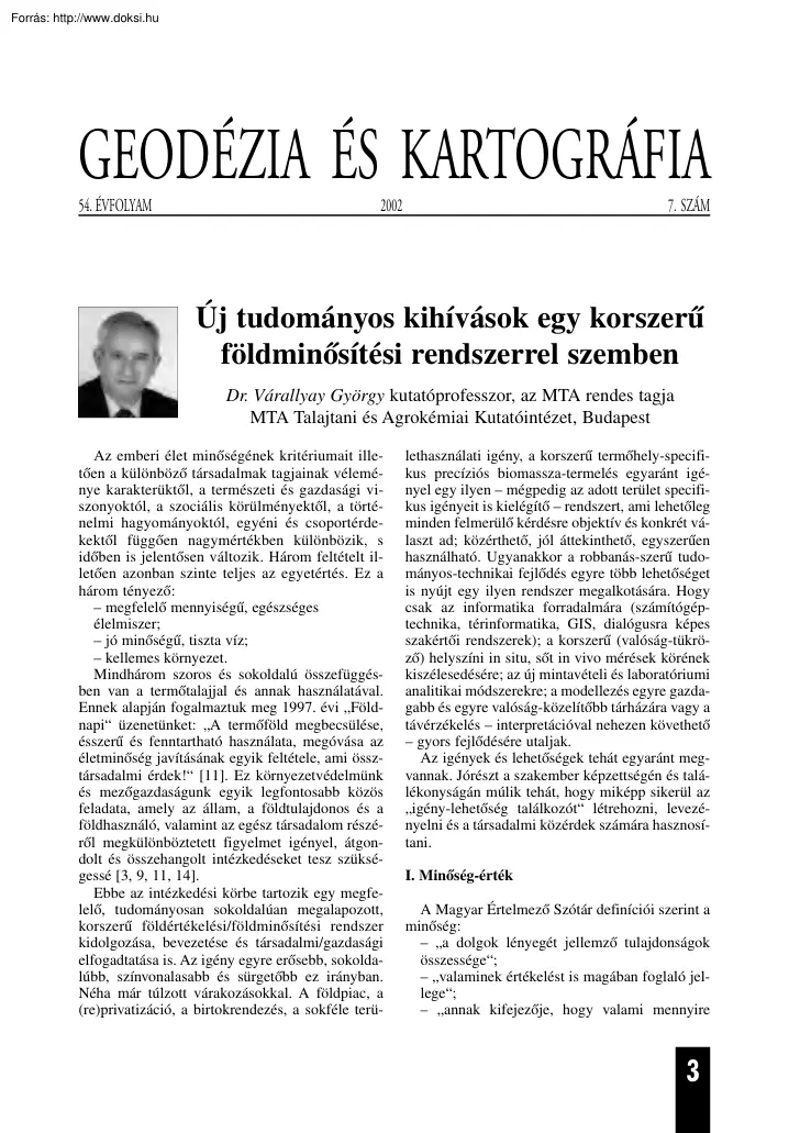 Dr. Várallyay György - Geodézia és kartográfia